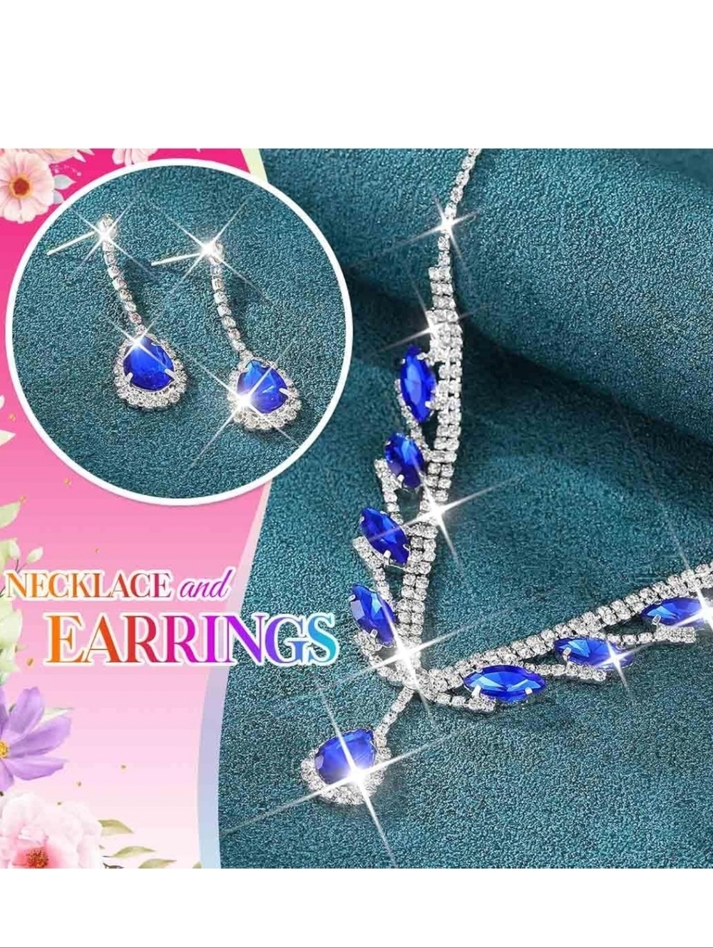 Elegant Silver Necklace and Earring Set with Blue Stones - Women Jewelry - Picture 4 of 6